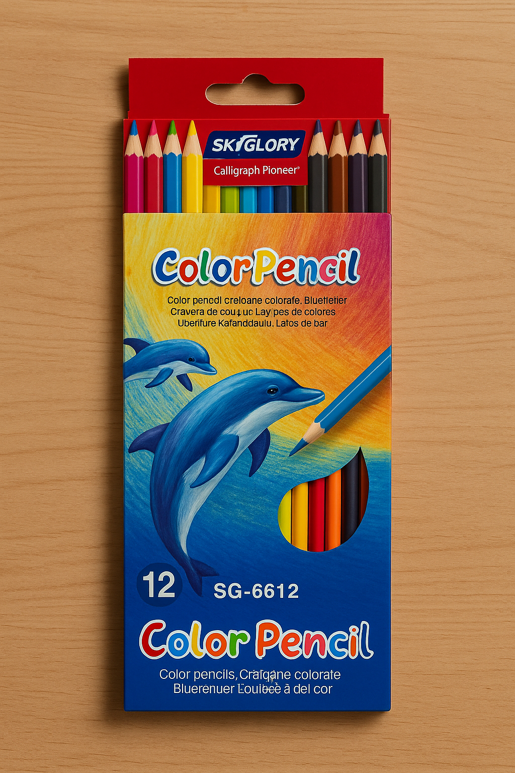 Creioane colorate școlare SkyGlory, 12 culori vii