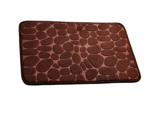 Covoras de baie din Poliester si spuma de memorie, model pietre, anti-derapant, ultra-absorbant, Maro, 60 x 40 cm