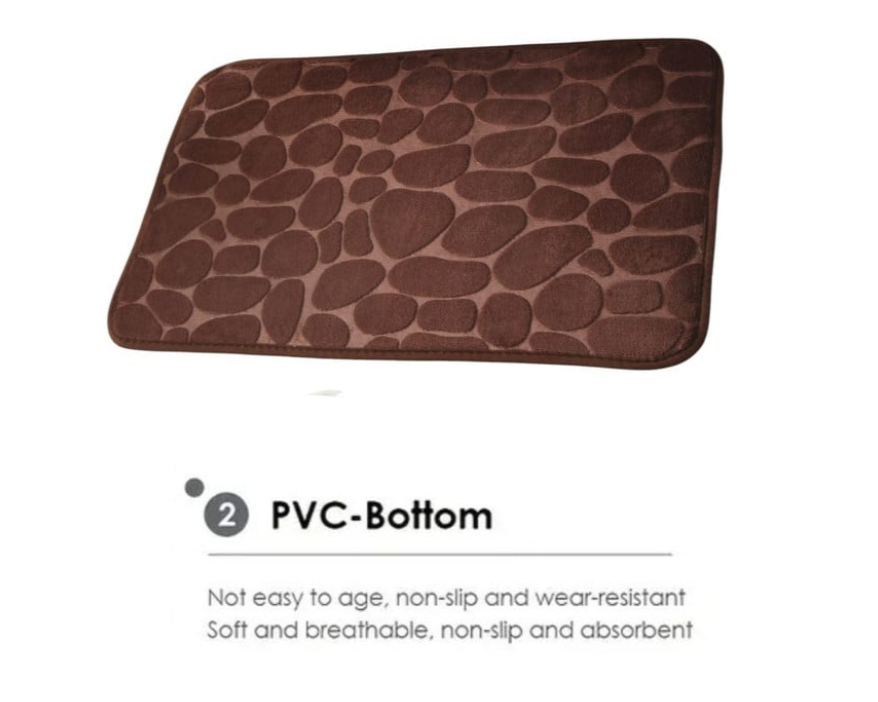 Covoras de baie din Poliester si spuma de memorie, model pietre, anti-derapant, ultra-absorbant, Maro, 60 x 40 cm
