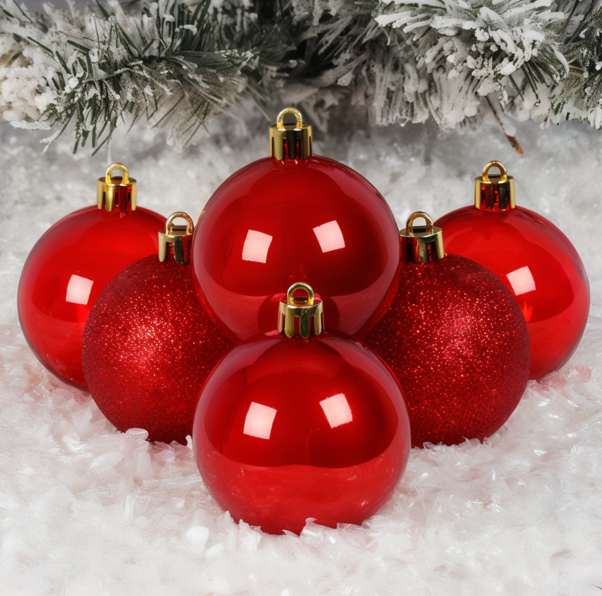 Set 6 Globulețe de Crăciun, 4 cm, Roșii