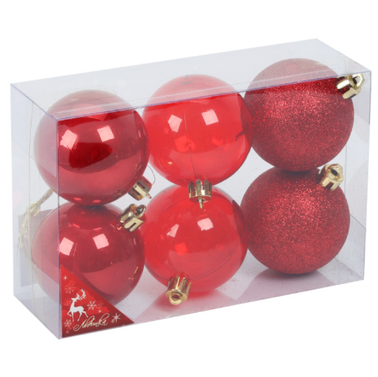 Set 6 Globulețe de Crăciun, 4 cm, Roșii