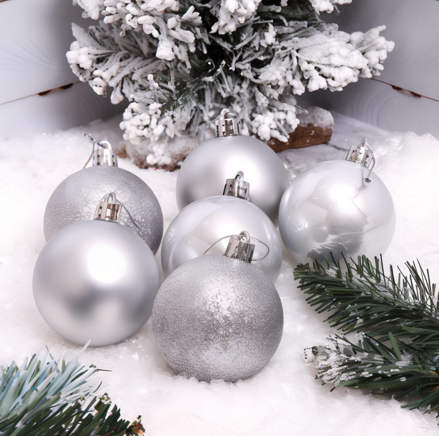 Set 6 Globulețe de Crăciun, 4 cm, Argintii