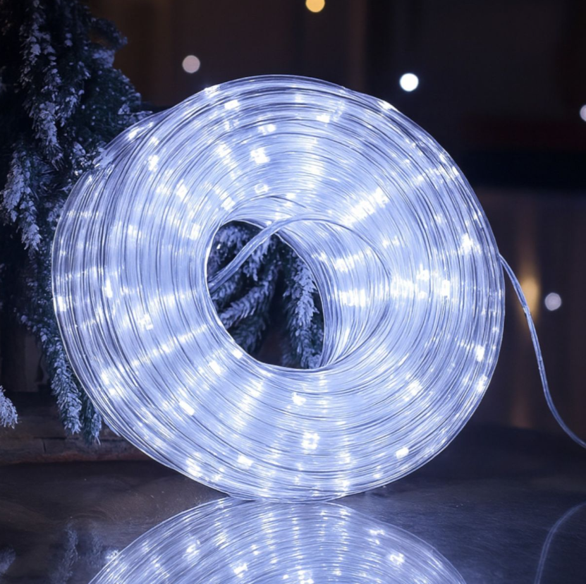 Instalație 20m, Model Furtun LED, Lumină Alb Rece, pentru Interior și Exterior, Ideală pentru Decor de Crăciun