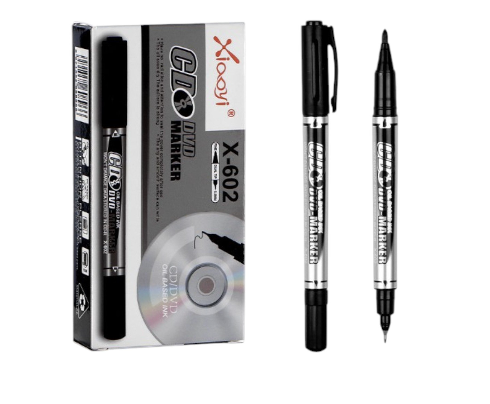 Marker CD Permanent 12/set Negru cu Doua Capete