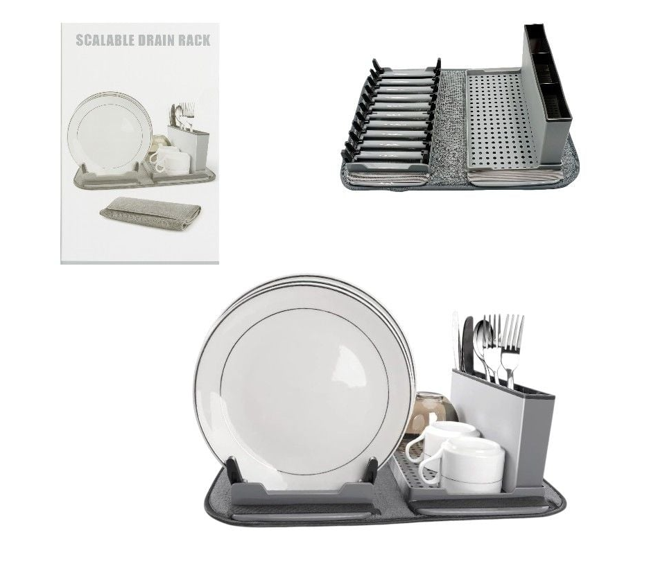 Suport de Vase Pliabil 45x35x15cm cu Scurgere Rapidă, Tăviță de Picurare și Suport Tacâmuri Detasabil