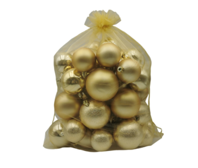 Set Globuri Crăciun – 45 Piese, Culoare Auriu, Diverse Dimensiuni 60/70/80 mm,