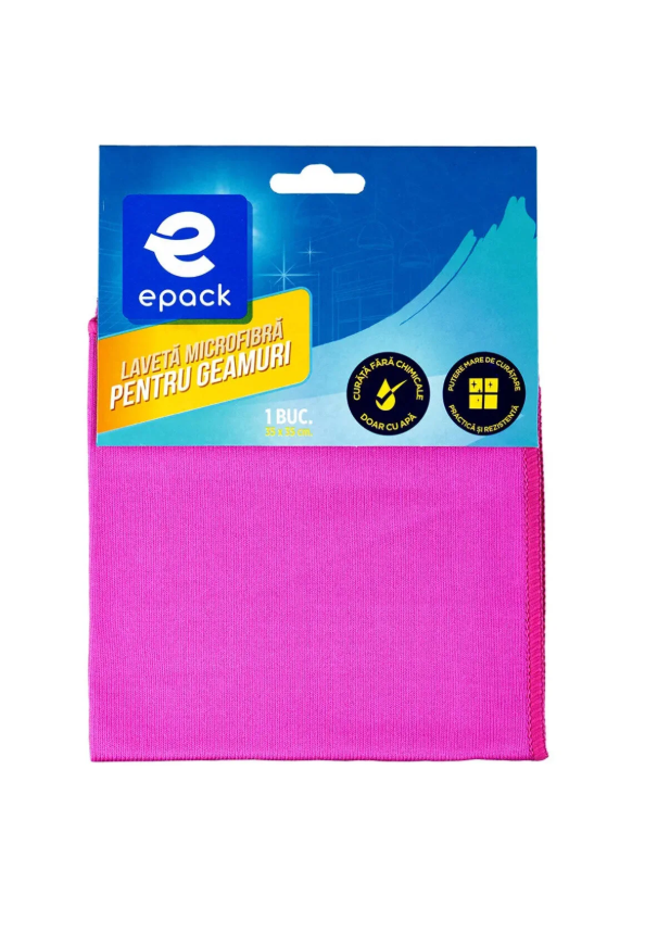 Lavetă Microfibră pentru Geamuri ePack, 35×35 cm, Curățare Fără Urme