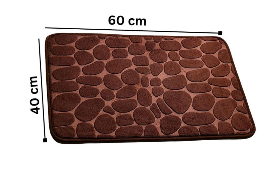 Covoras de baie din Poliester si spuma de memorie, model pietre, anti-derapant, ultra-absorbant, Maro, 60 x 40 cm