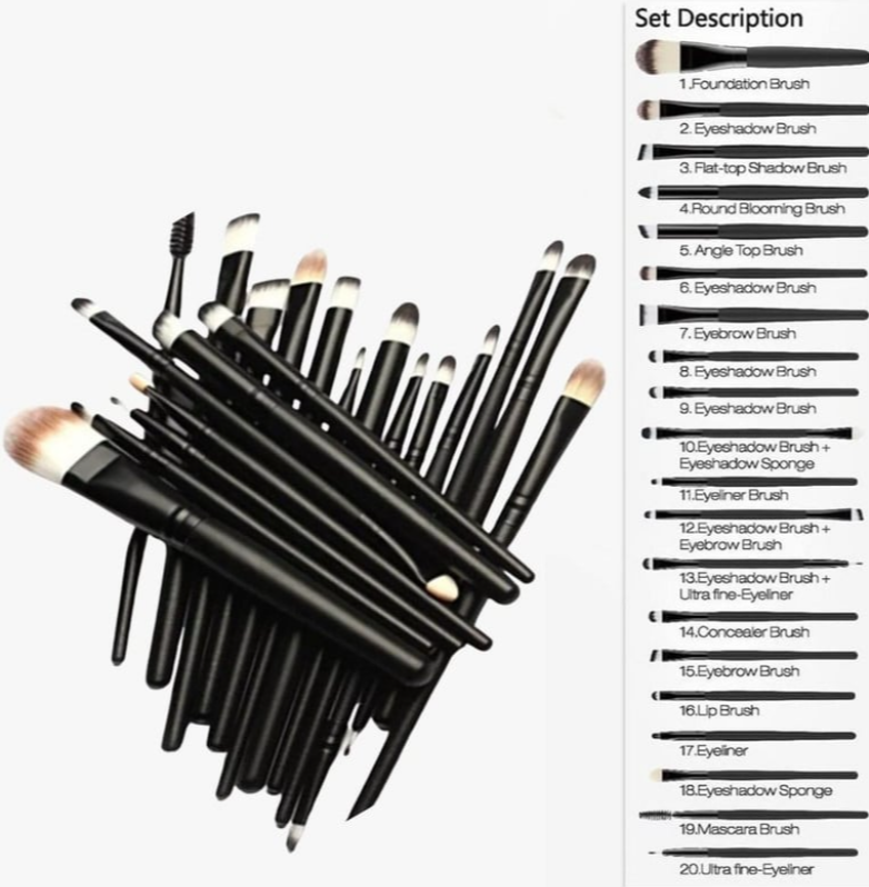 Set 20 Perii pentru Makeup, Antialergice, Lungime 15 cm