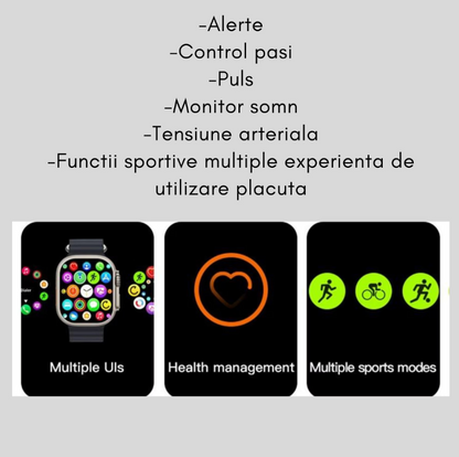 Smartwatch multifuncțional 1.99” – curea extra, apeluri & monitorizare completă