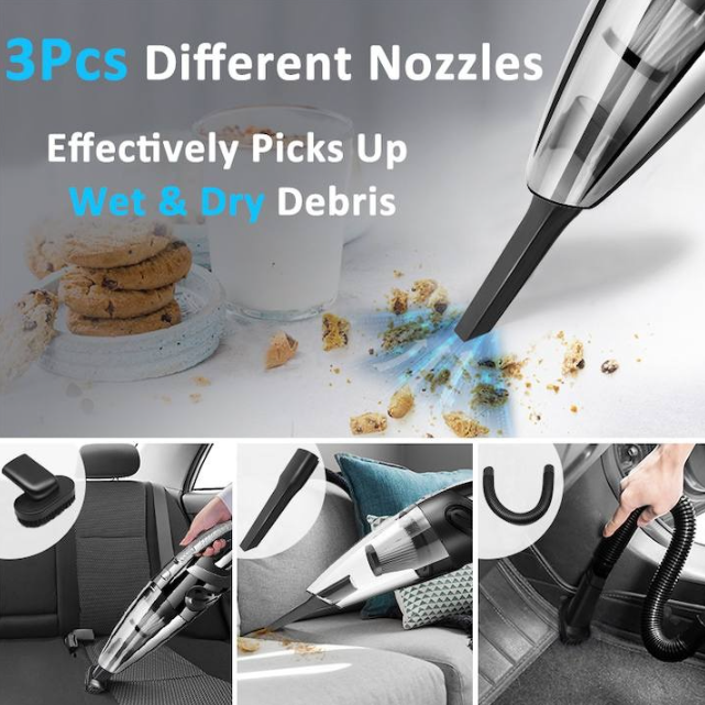 Aspirator portabil, Cu acumulator, Incarcare USB-A, 120W, Negru