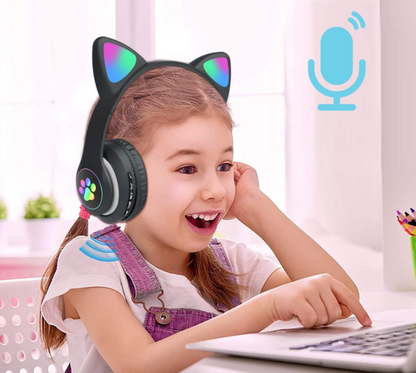 KidsCAT K03 - Casti Wireless pentru Copii cu Urechi de Pisica si LED,