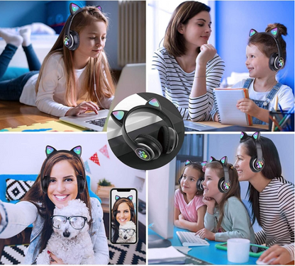 KidsCAT K03 - Casti Wireless pentru Copii cu Urechi de Pisica si LED,