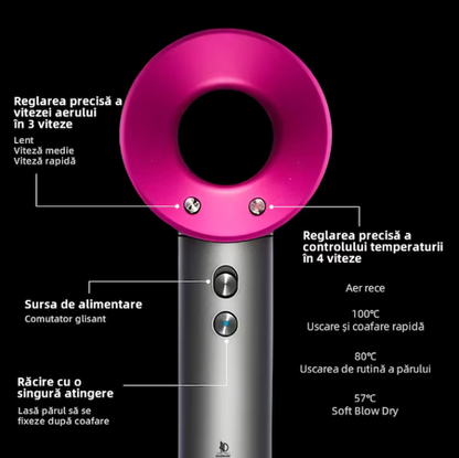 Uscator de par ultra puternic, At Performance, Ioni Negativi, Aer rece/ cald, 3 Trepte de viteza, 4 Trepte de temperatura, 5 Capete diferite