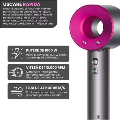 Uscator de par ultra puternic, At Performance, Ioni Negativi, Aer rece/ cald, 3 Trepte de viteza, 4 Trepte de temperatura, 5 Capete diferite