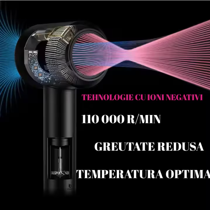 Uscator de par ultra puternic, At Performance, Ioni Negativi, Aer rece/ cald, 3 Trepte de viteza, 4 Trepte de temperatura, 5 Capete diferite