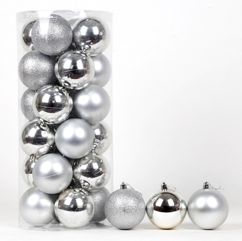 Set 24 Globuri de Crăciun, 6 cm, Argintii