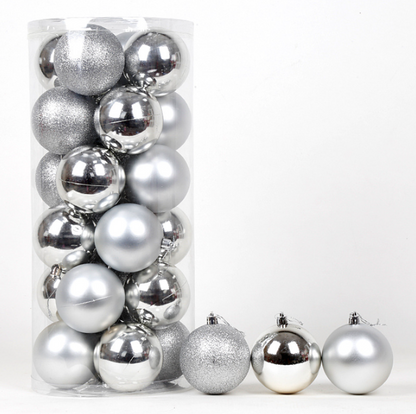 Set 24 Globuri de Crăciun, 6 cm, Argintii