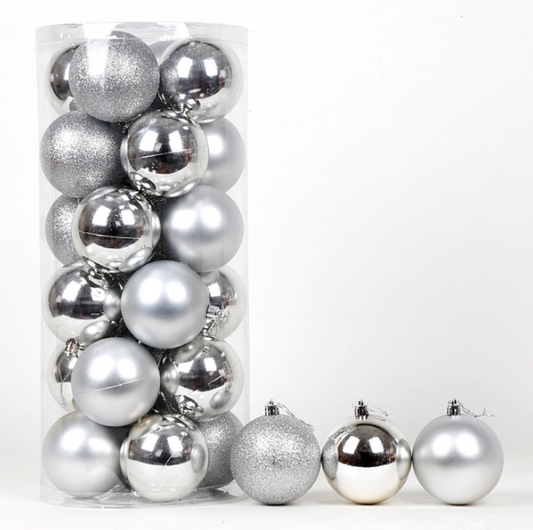Set 24 Globuri de Crăciun, 6 cm, Argintii