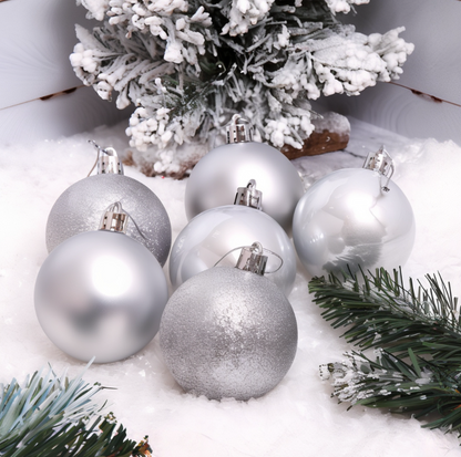 Set 6 Globulețe de Crăciun, 4 cm, Argintii