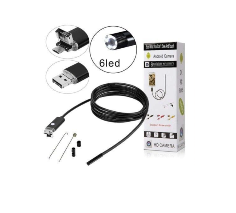 Camera Endoscop engross, 5M, impermeabila pentru telefon, 6XLED, USB/MINIUSB, Cablu 5 M, Negru