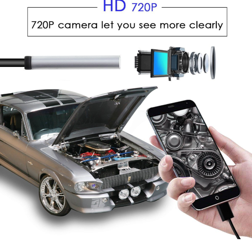 Camera Endoscop engross, 5M, impermeabila pentru telefon, 6XLED, USB/MINIUSB, Cablu 5 M, Negru