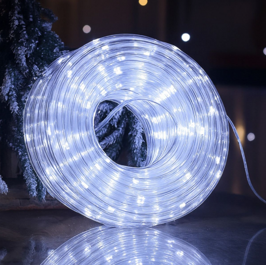 Instalație 20m, Model Furtun LED, Lumină Alb Rece, pentru Interior și Exterior, Ideală pentru Decor de Crăciun