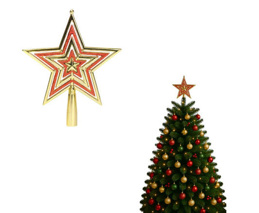 Stea de Crăciun 18x14cm, Vârf de Brad, din Plastic cu Sclipici