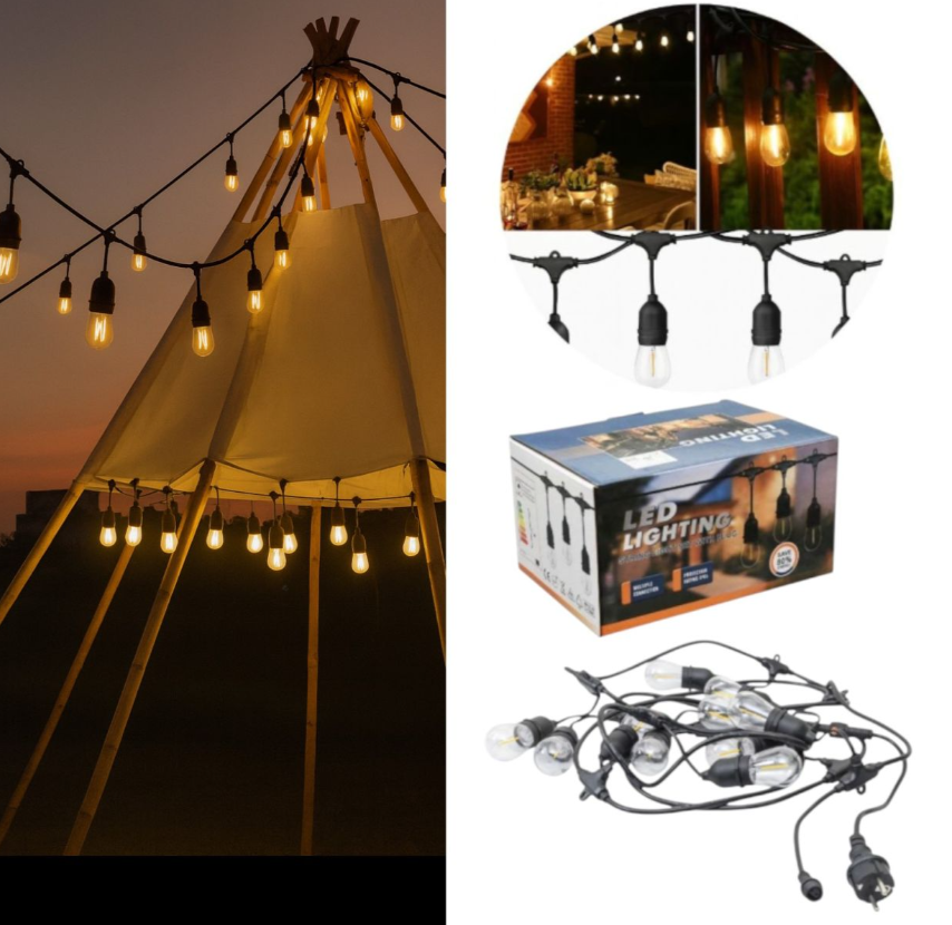 Ghirlanda Luminoasa LED 15m cu 30 Becuri, Lumină Caldă, Rezistentă la Apă