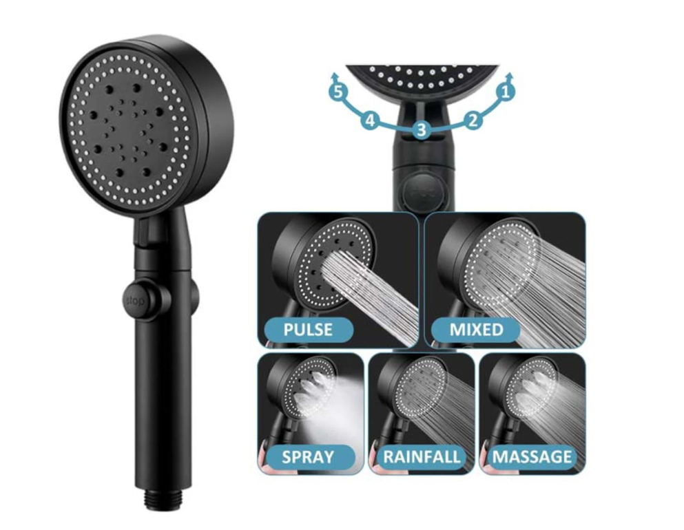 Pară de Duș 5 Funcții – Jet Regabil, Presiune Mare, Buton STOP, Model Premium
