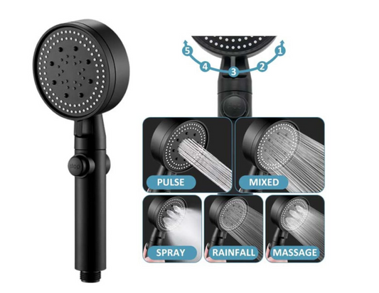 Pară de Duș 5 Funcții – Jet Regabil, Presiune Mare, Buton STOP, Model Premium