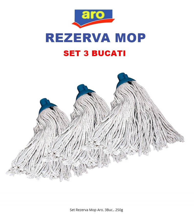 Set 3 Rezerve Mop Aro – 250 g fiecare, Filet Universal, Fire Groase din Bumbac – Rezervă Mop Menaj
