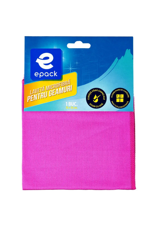 Lavetă Microfibră pentru Geamuri ePack, 35×35 cm, Curățare Fără Urme