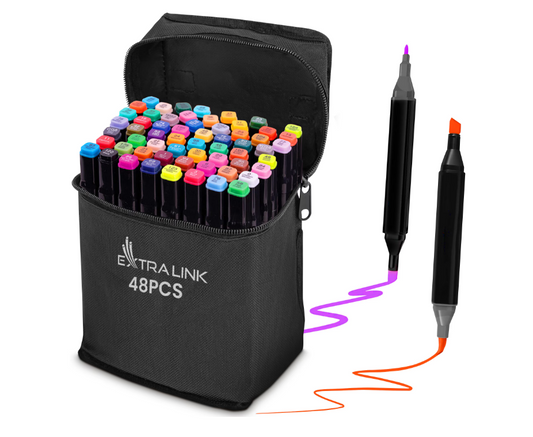 Set 48 de carioci profesionale, markere multicolore, cu cerneala pe baza de alcool, cap dublu