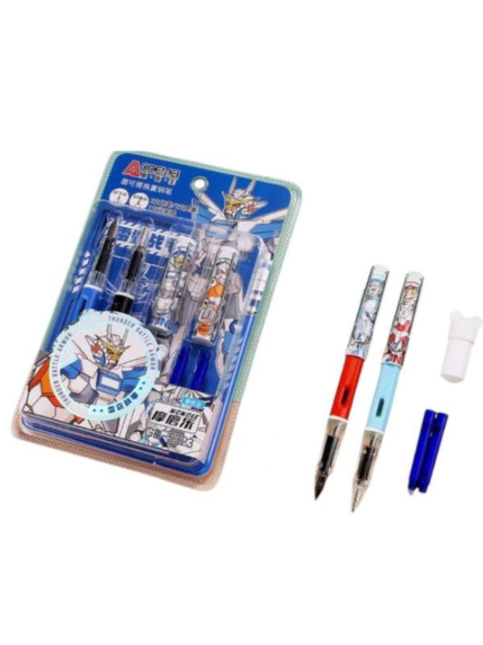 Set 2 stilouri cu ștergere – peniță F & M, gumă inclusă + gumă separată și 2 rezerve