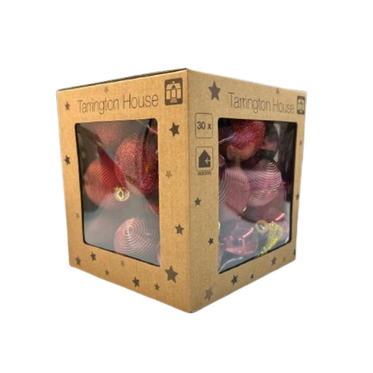 Set Globuri și Decorațiuni Roșii pentru Brad – 30 Piese, Diferite Forme, Tarrington House