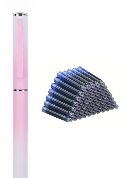 Stilou Degrade Roz Metalic cu 40 Rezerve Mari de Cerneală