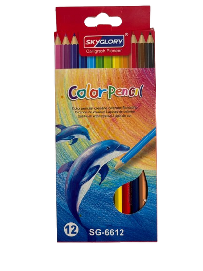 Creioane colorate școlare SkyGlory, 12 culori vii