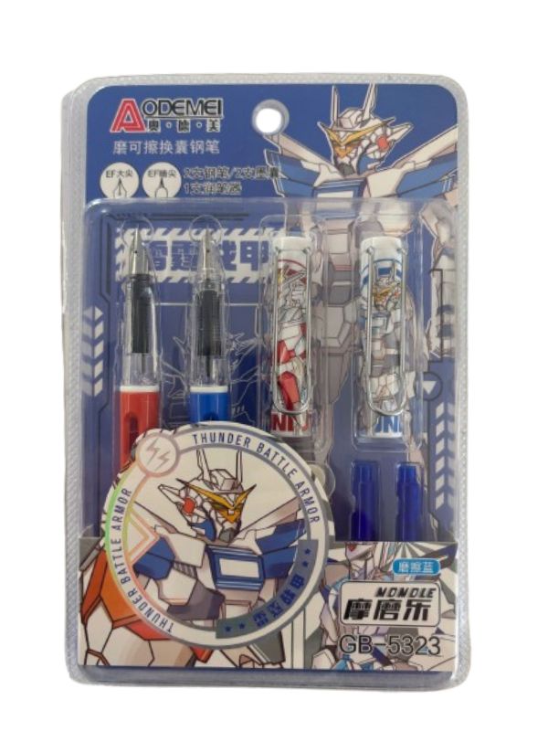 Set 2 stilouri cu ștergere – peniță F & M, gumă inclusă + gumă separată și 2 rezerve