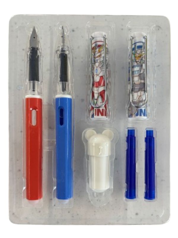 Set 2 stilouri cu ștergere – peniță F & M, gumă inclusă + gumă separată și 2 rezerve